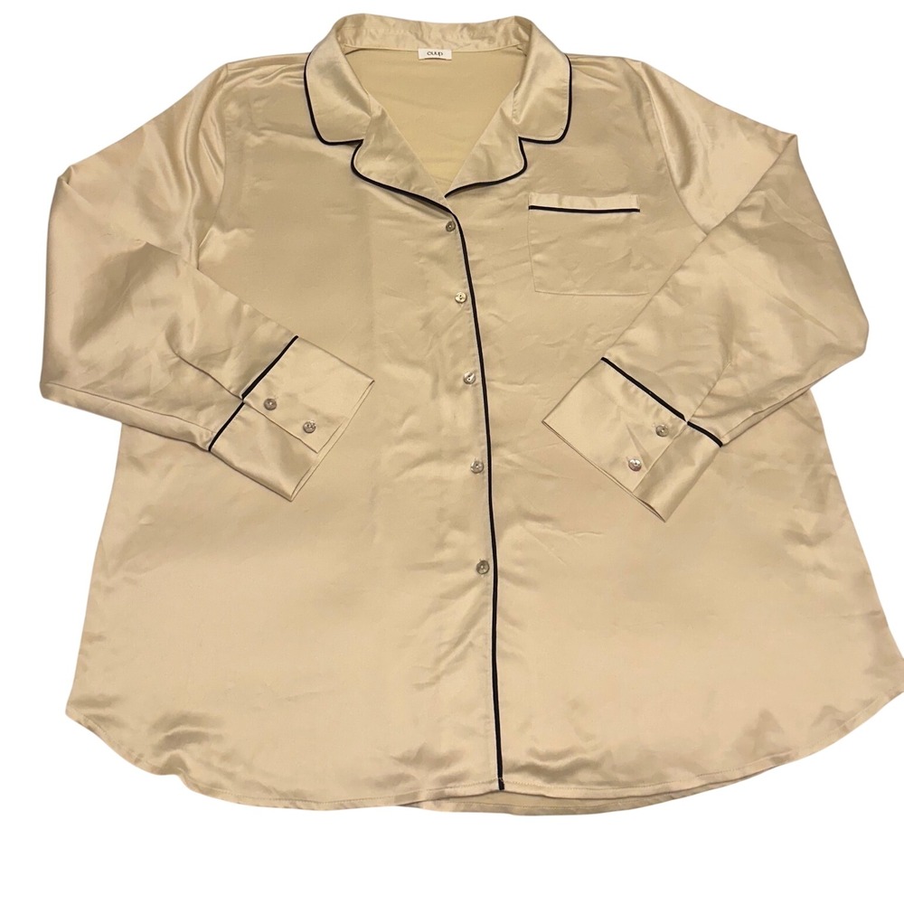 CUUP Champagne Gold Recycled Satin Sleep Top Mother of Pearl Buttons Large